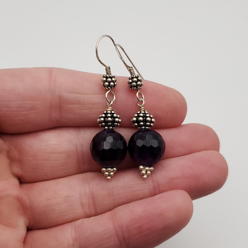 925 Sterling Silver Stunning Faceted Amethyst Orb Dangle Earrings